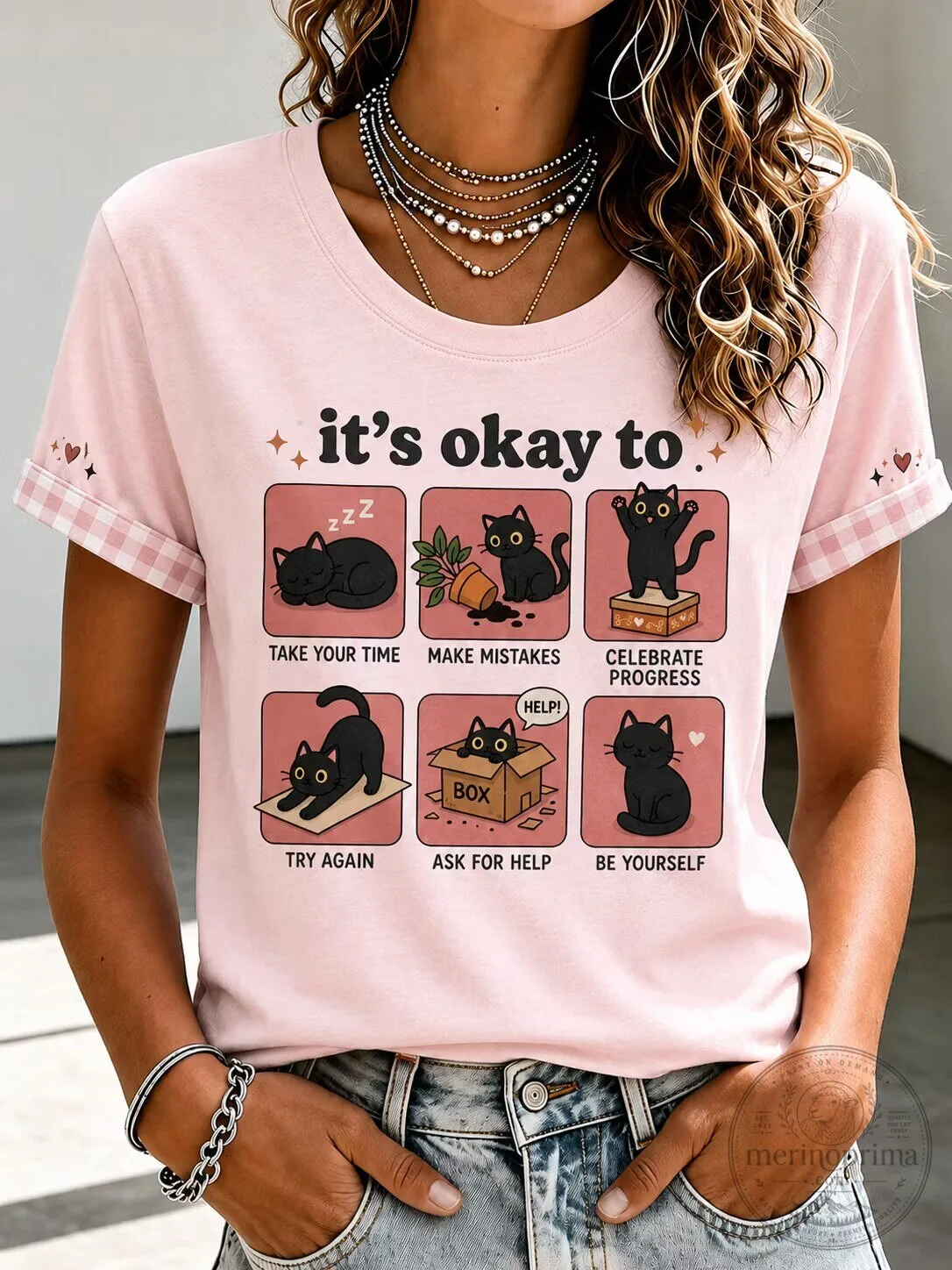 Mental Health Awareness It's Okay To Black Cat Graphic T-Shirt