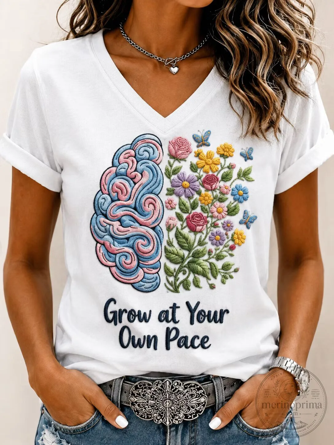 Mental Health Awareness Grow At Your Own Pace Floral T-Shirt