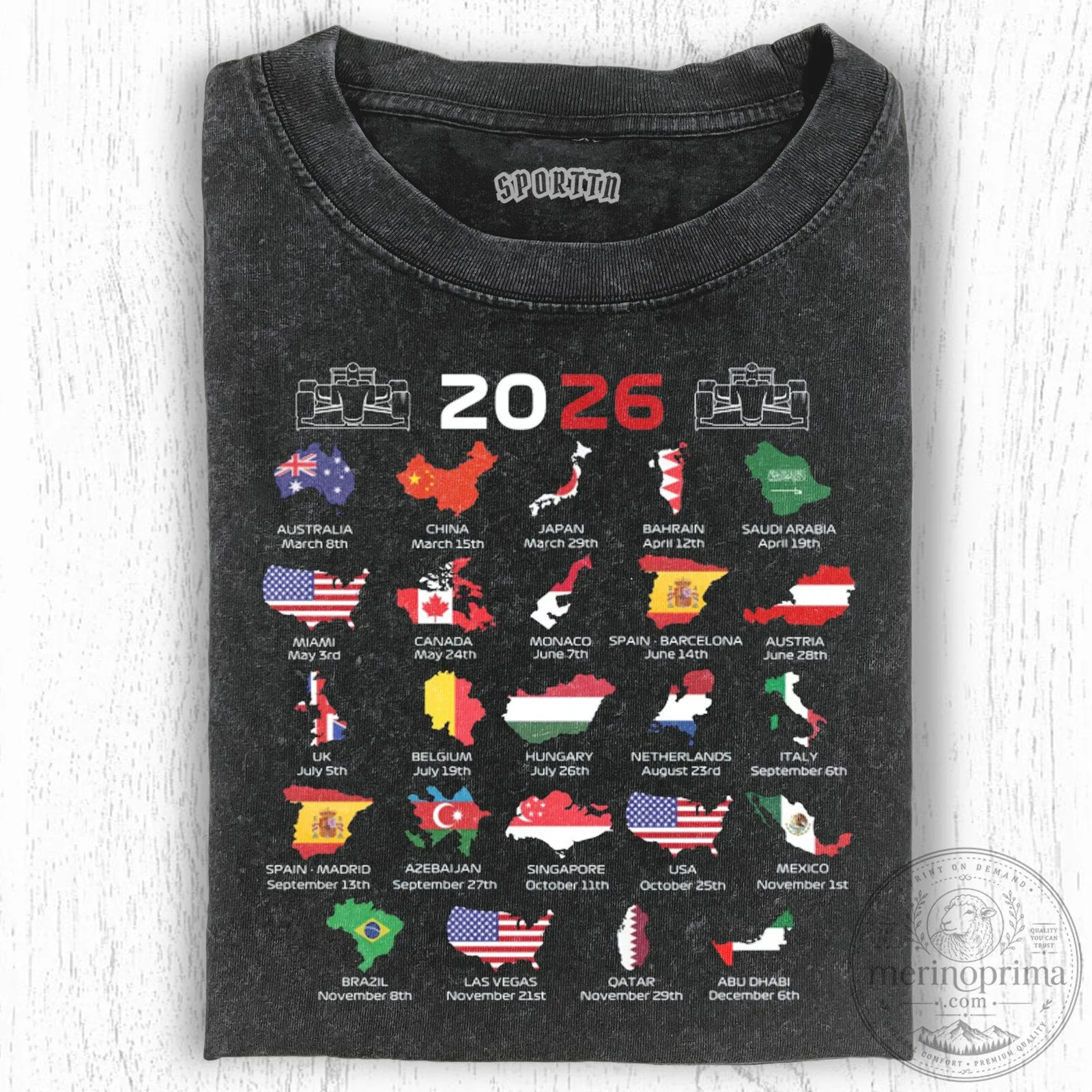 Formula One 2026 Season Race Calendar Schedule T-Shirt