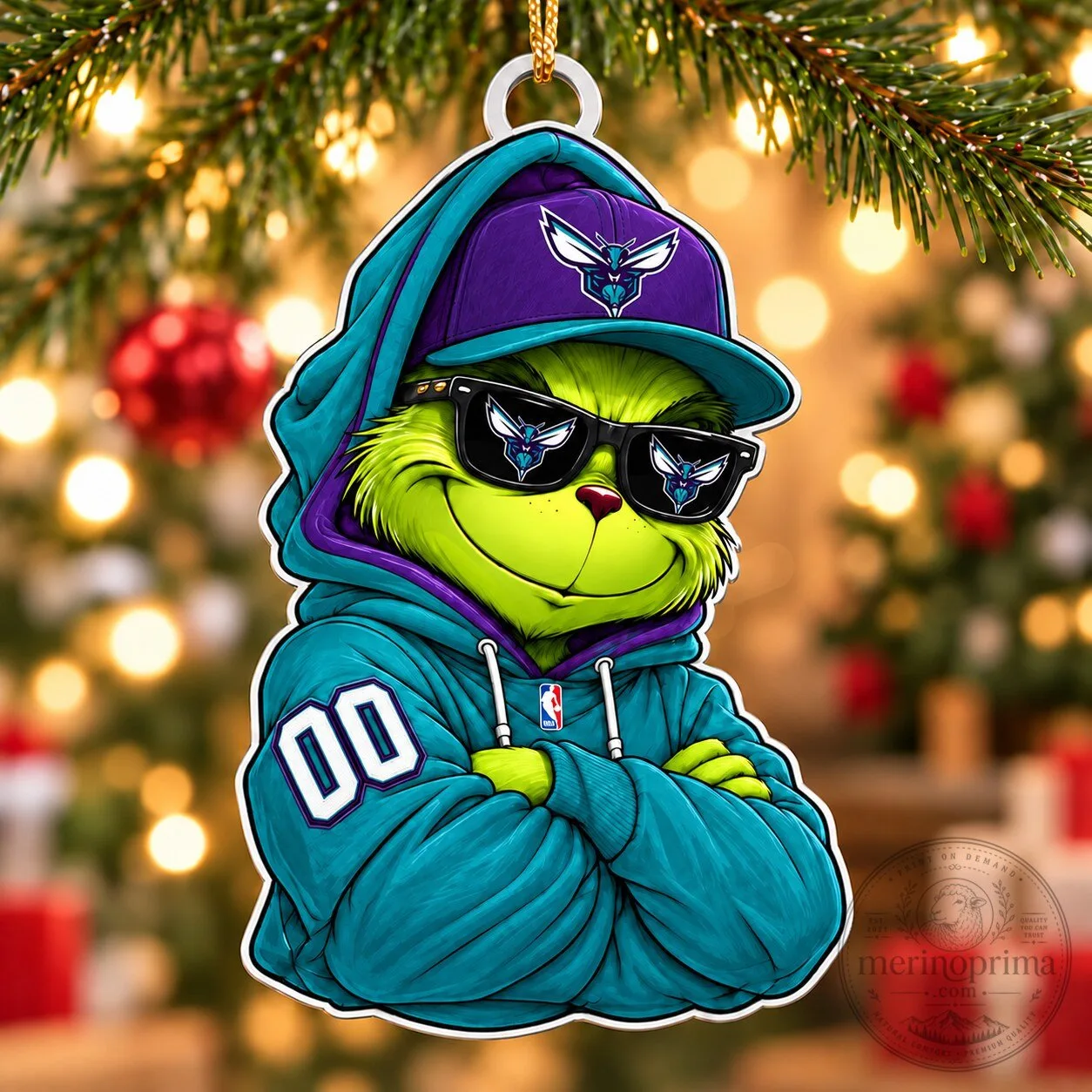 Charlotte Hornets Grinch Christmas Custom Number Ornament
