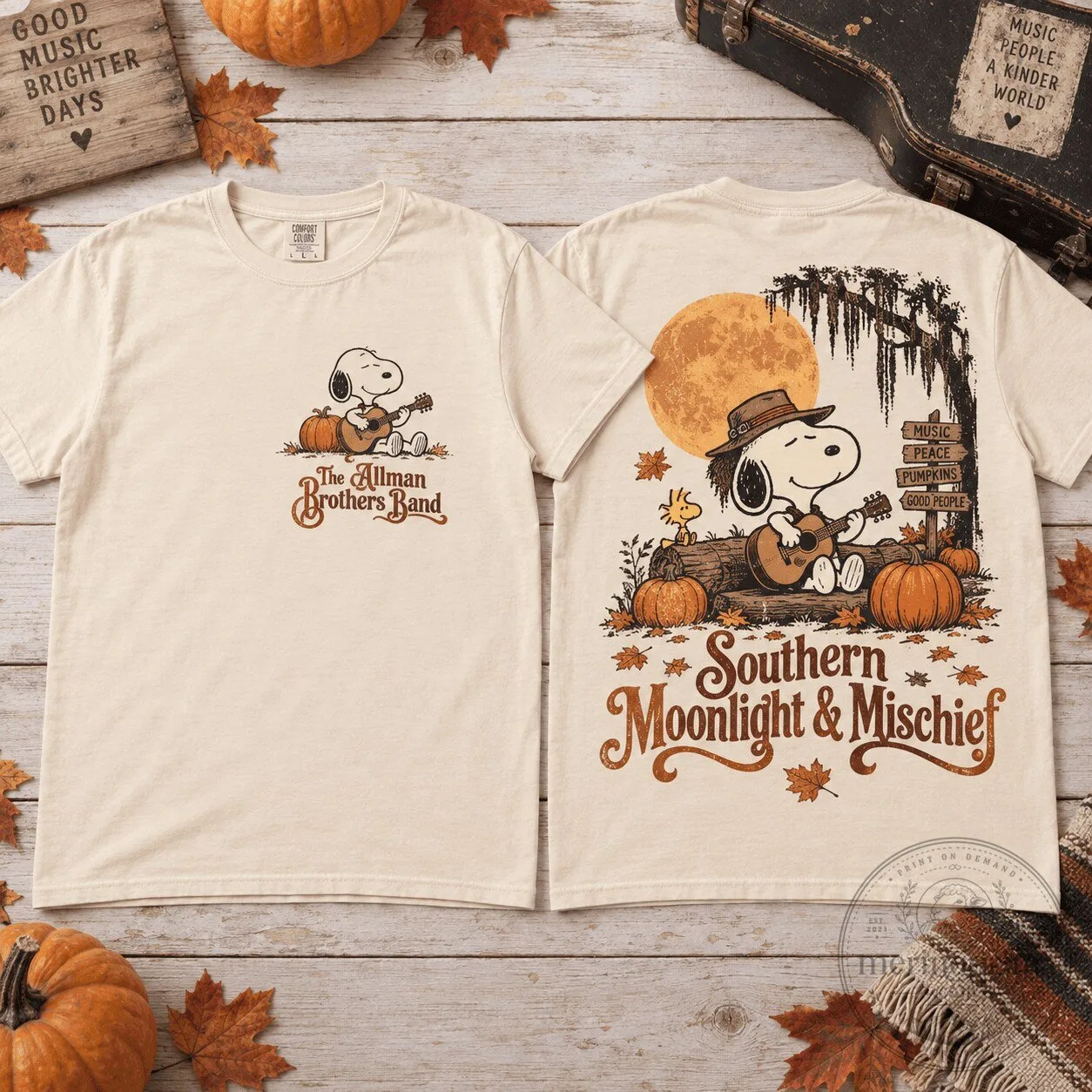 Snoopy Allman Brothers Band Southern Moonlight Mischief Autumn Fall T-Shirt