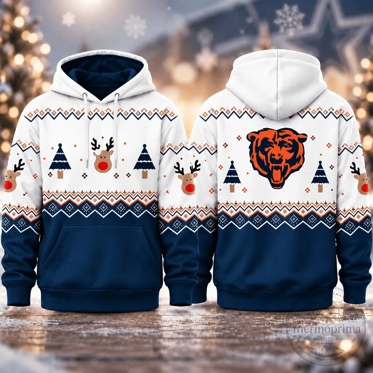 Chicago Bears Christmas Ugly Sweater Style Pullover Hoodie