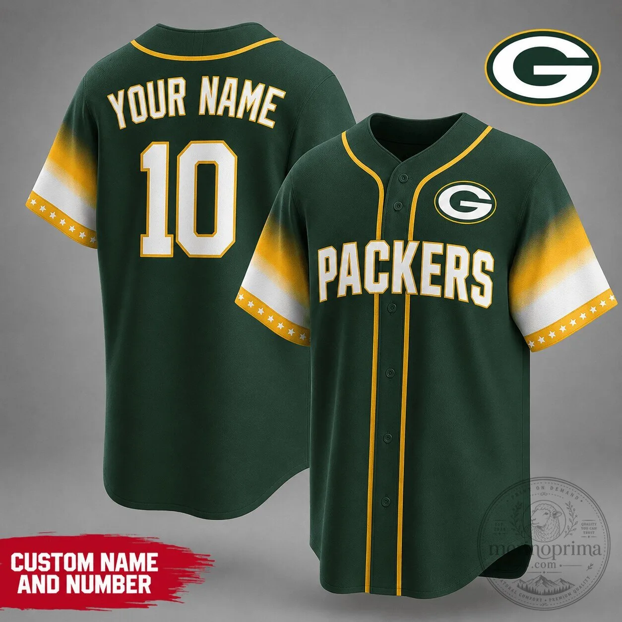 Green Bay Packers Team Green Baseball Jersey Custom Name Number