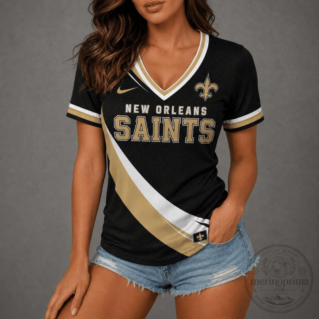 New Orleans Saints Women's V-Neck Fan T-Shirt New Orleans Saints Women's V-Neck Fan T-Shirt