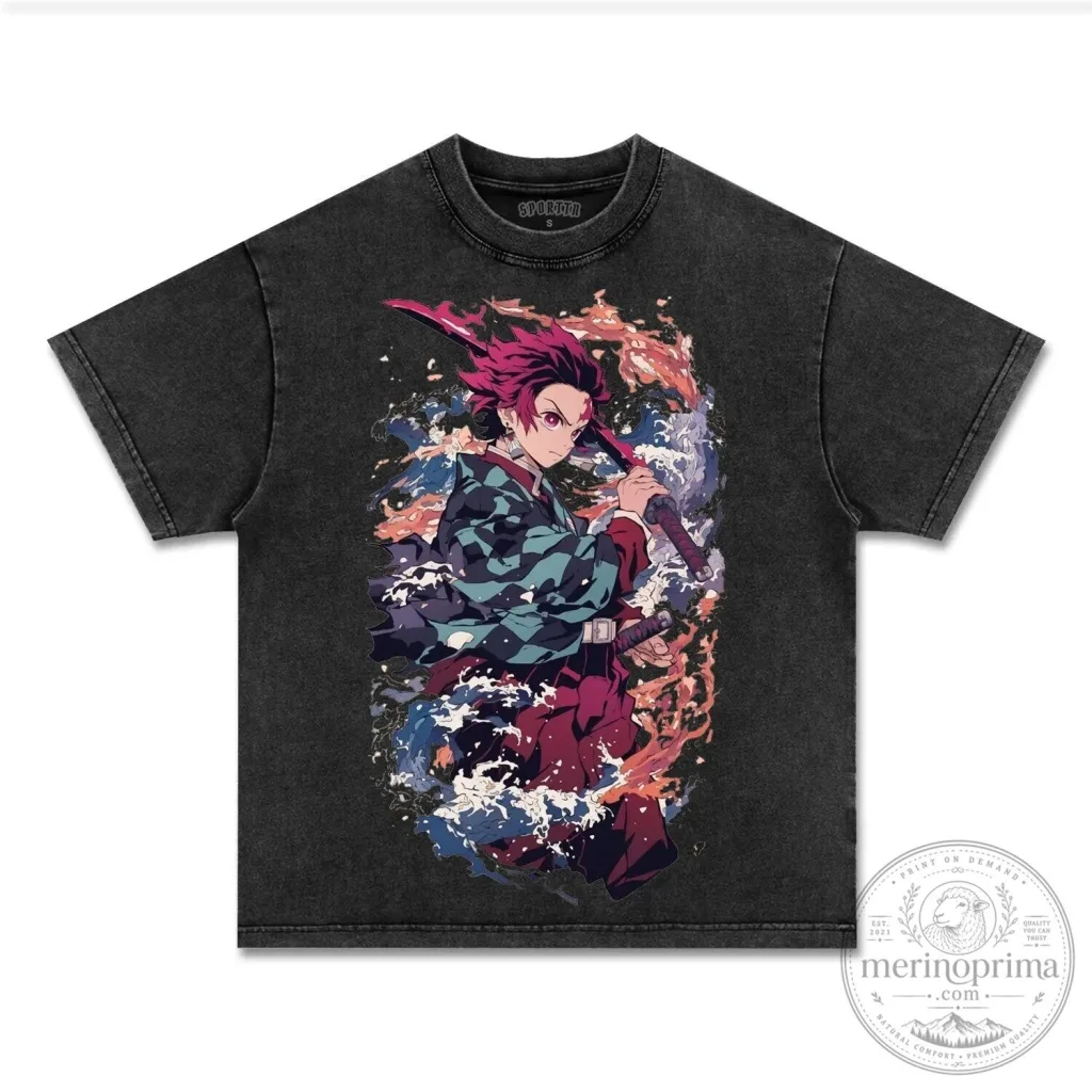 Demon Slayer Tanjiro Kamado Anime Inspired Vintage Washed Graphic T-Shirt Demon Slayer Tanjiro Kamado Anime Inspired Vintage Washed Graphic T-Shirt