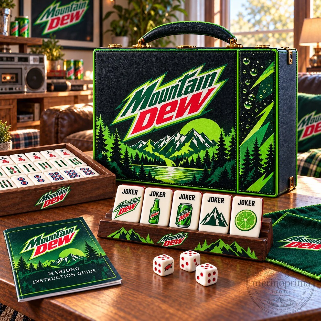Mountain Dew Premium Mahjong Game Set with Carrying Case and Instruction Guide