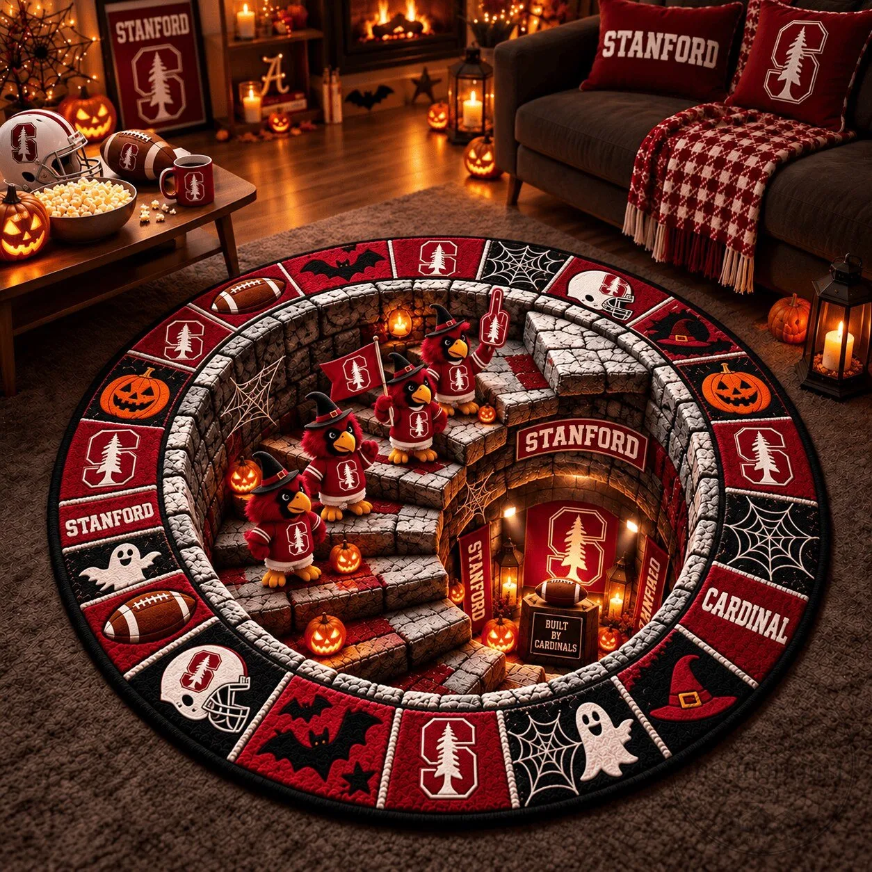 Stanford Cardinal Halloween Football Fan Round Rug 2 Stanford Cardinal Halloween Football Fan Round Rug