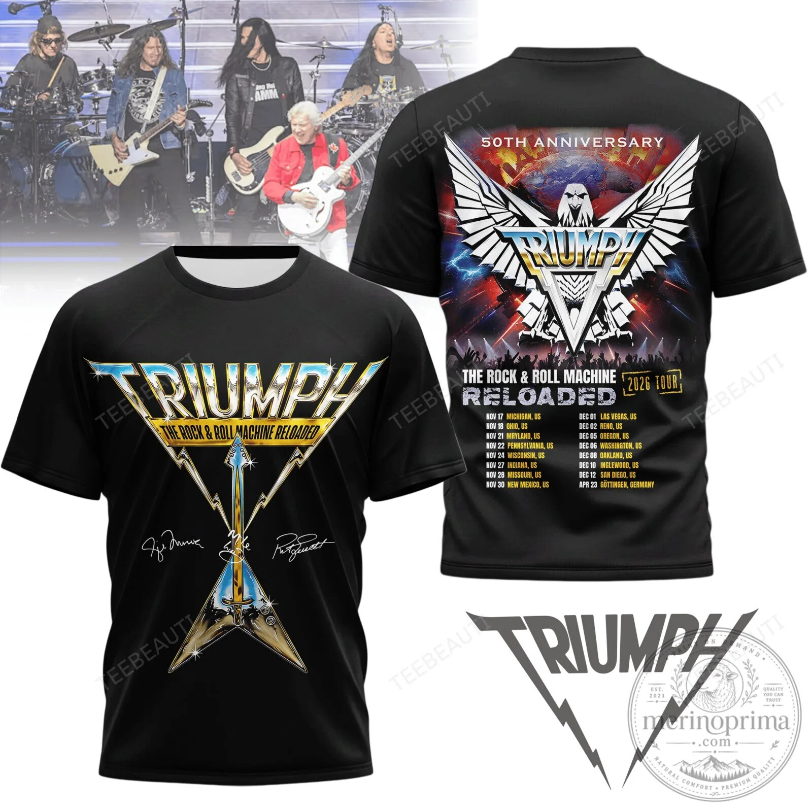 Triumph The Rock And Roll Machine Reloaded 2026 Tour Black T-Shirt