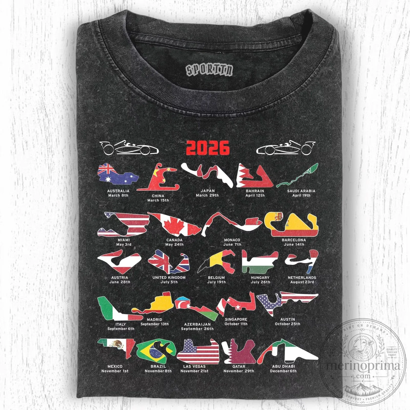 Formula One 2026 Season Race Track Flags Black T-Shirt