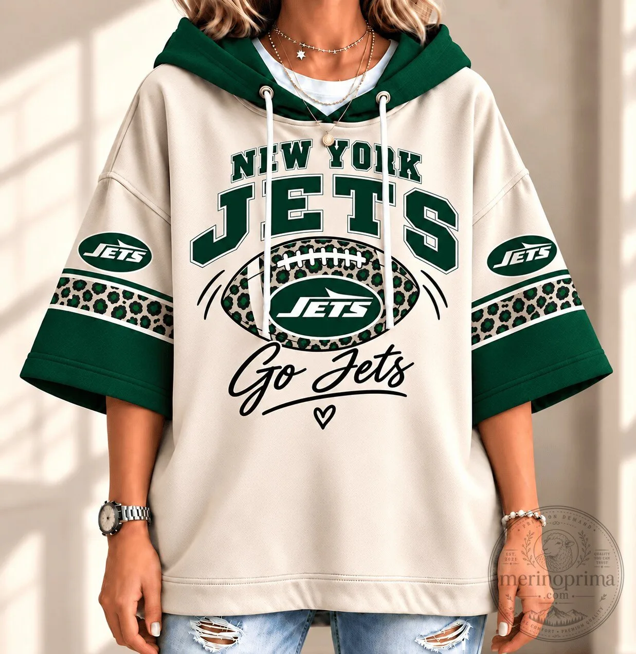 New York Jets Leopard Print Football Hoodie