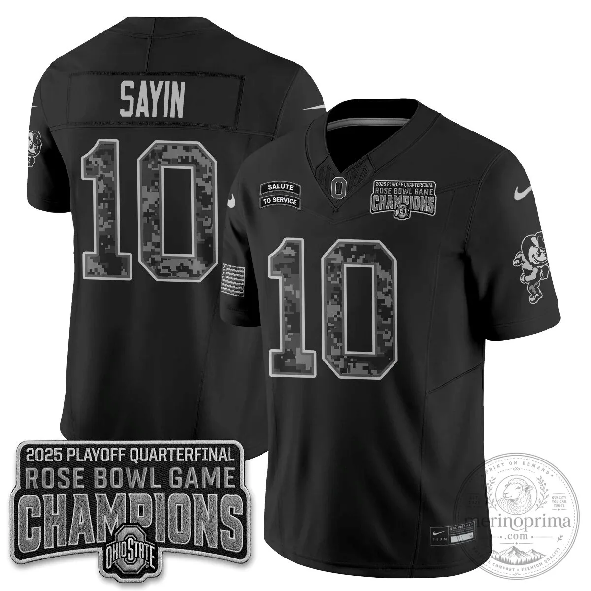 Salute To Service Football Jersey for Ohio State Buckeyes 2025 Rose Bowl Champions