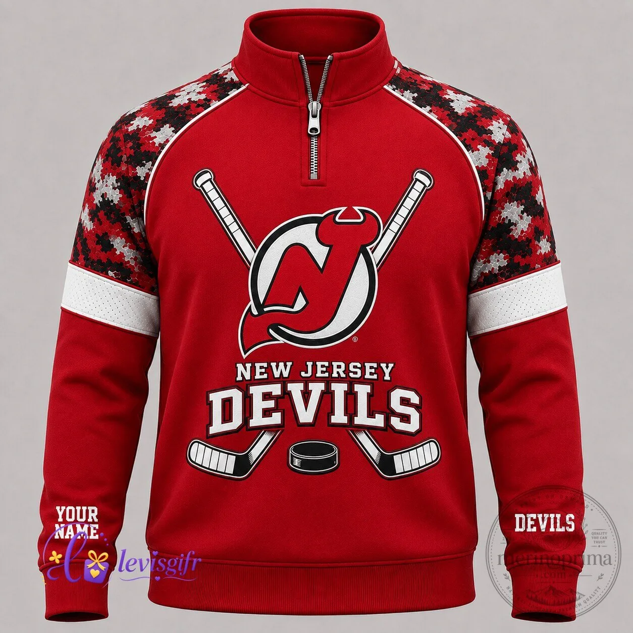 New Jersey Devils Hockey Quarter Zip Sweatshirt for Men and Women