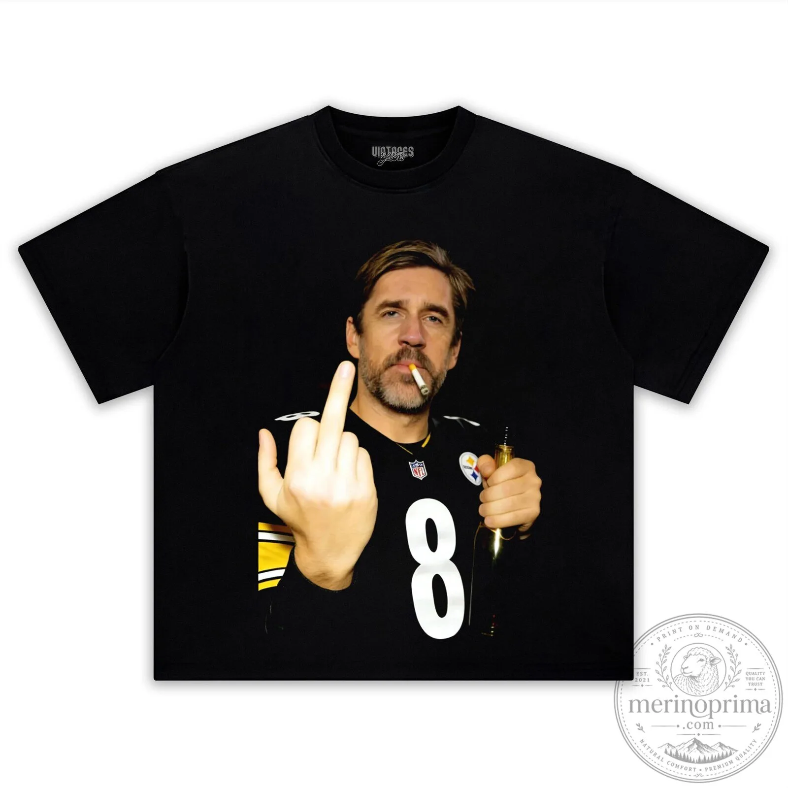 Aaron Rodgers Middle Finger Smoking NFL Football Black T-Shirt
