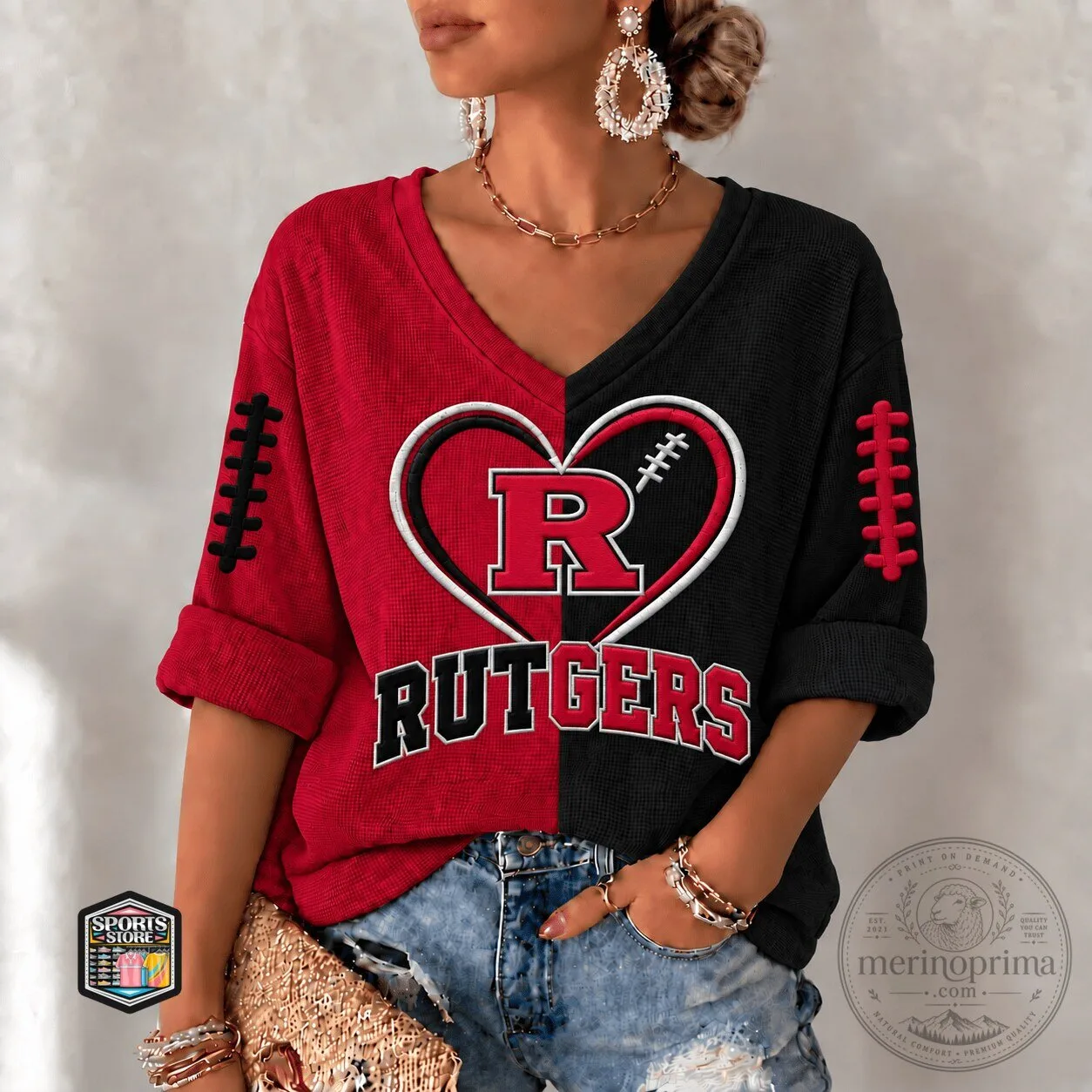 Rutgers Scarlet Knights Football Heart Logo V-Neck T-Shirt