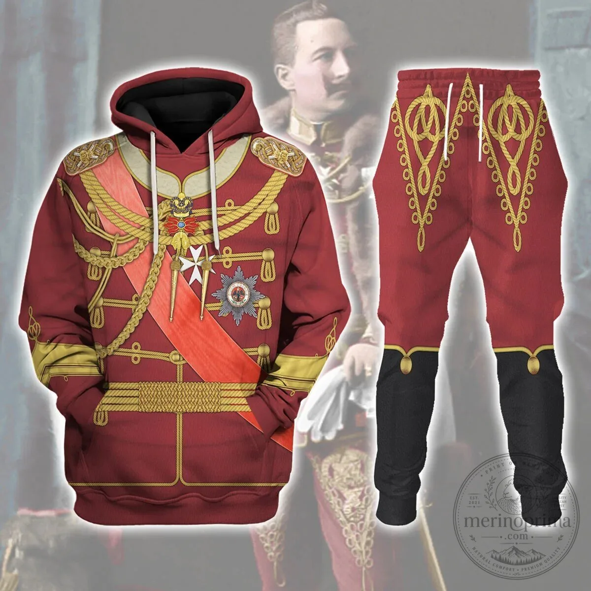 Historical Cosplay Set: Hoodie and Pants Inspired by Kaiser Wilhelm II's Imperial German Uniform