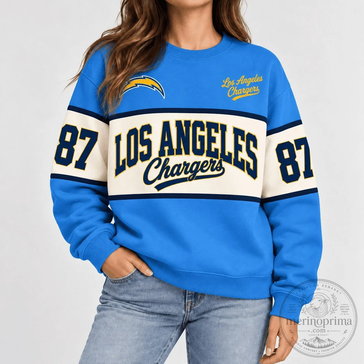 Los Angeles Chargers NFL Team Retro Varsity Style Crewneck Sweatshirt 1 Los Angeles Chargers NFL Team Retro Varsity Style Crewneck Sweatshirt