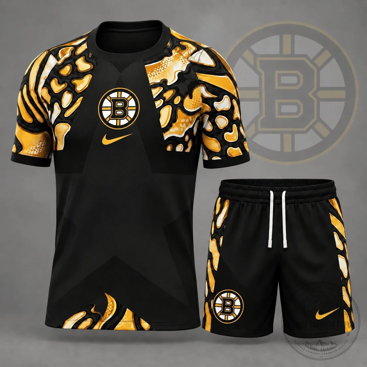 Boston Bruins National Hockey League Abstract Camouflage Star Panel T-Shirt