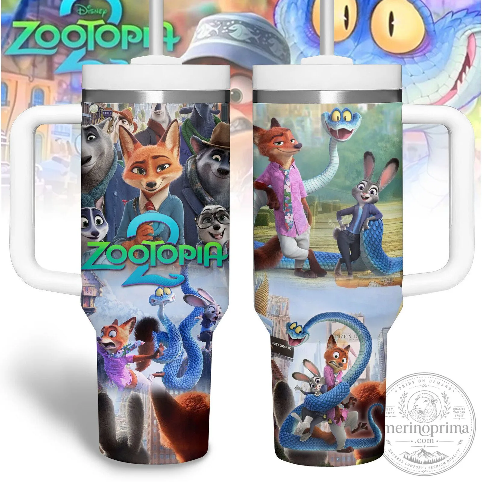 Disney Zootopia 2 Movie Characters Stainless Steel Insulated Tumbler with Handle