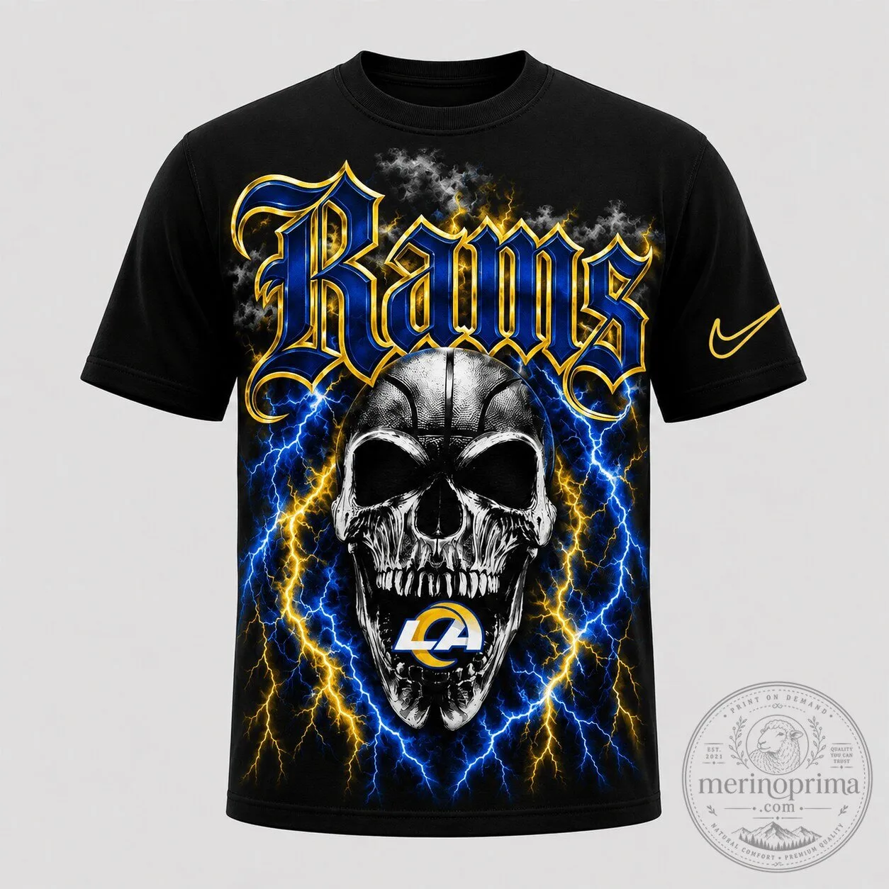 Los Angeles Rams Skull Lightning Graphic Black T-Shirt