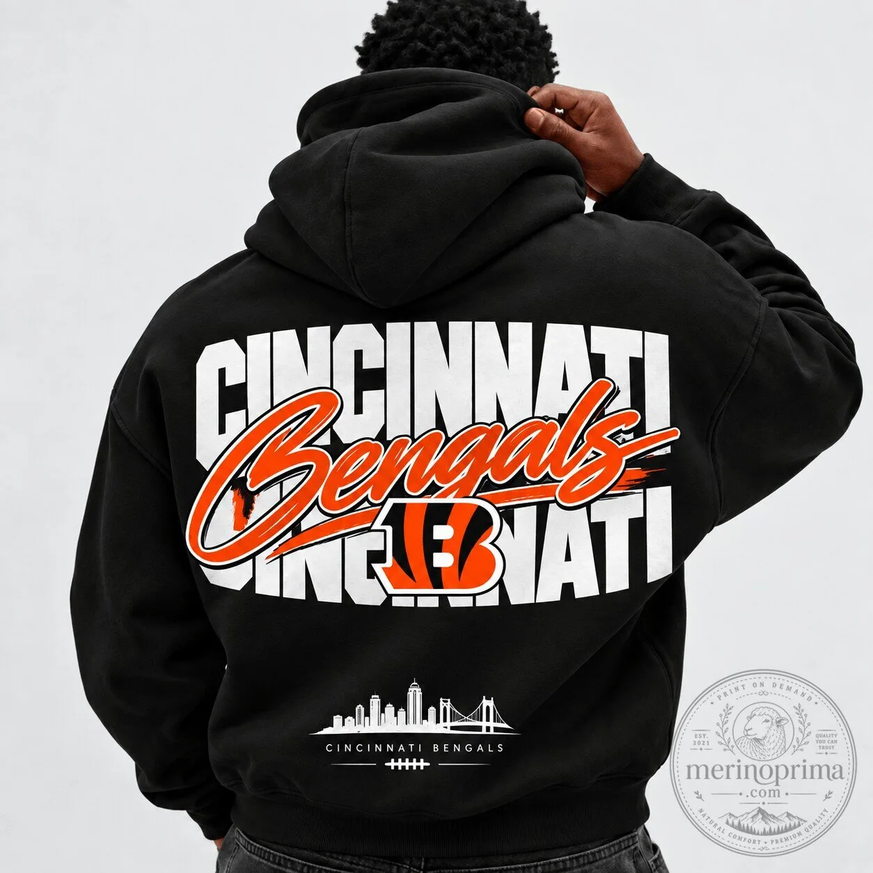 Cincinnati Bengals NFL Football Team Black Hoodie with Skyline Design