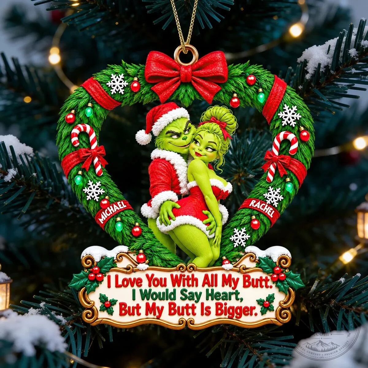 Grinch and Cindy Lou Who Christmas Heart Wreath Ornament