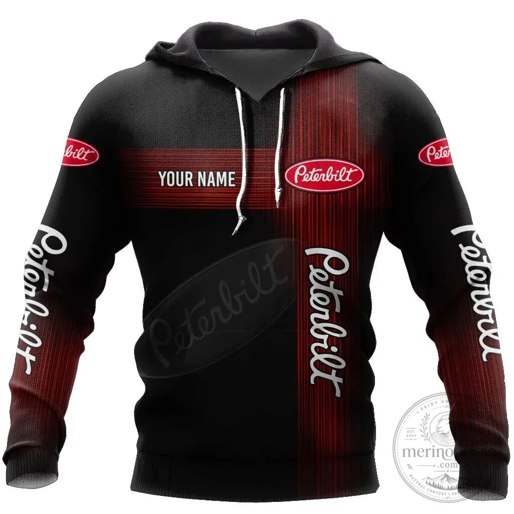 Personalized Peterbilt Truck Logo Black and Red Striped Hoodie