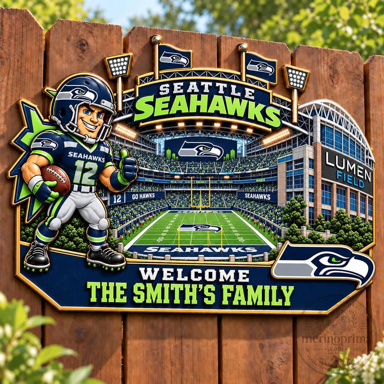 Seattle Seahawks Lumen Field Welcome Sign for Home Decor Custom Family Name