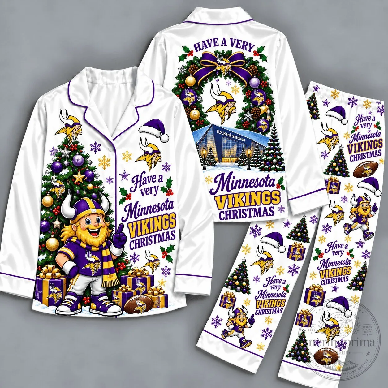 Minnesota Vikings Christmas Holiday Long Sleeve Pajamas Set