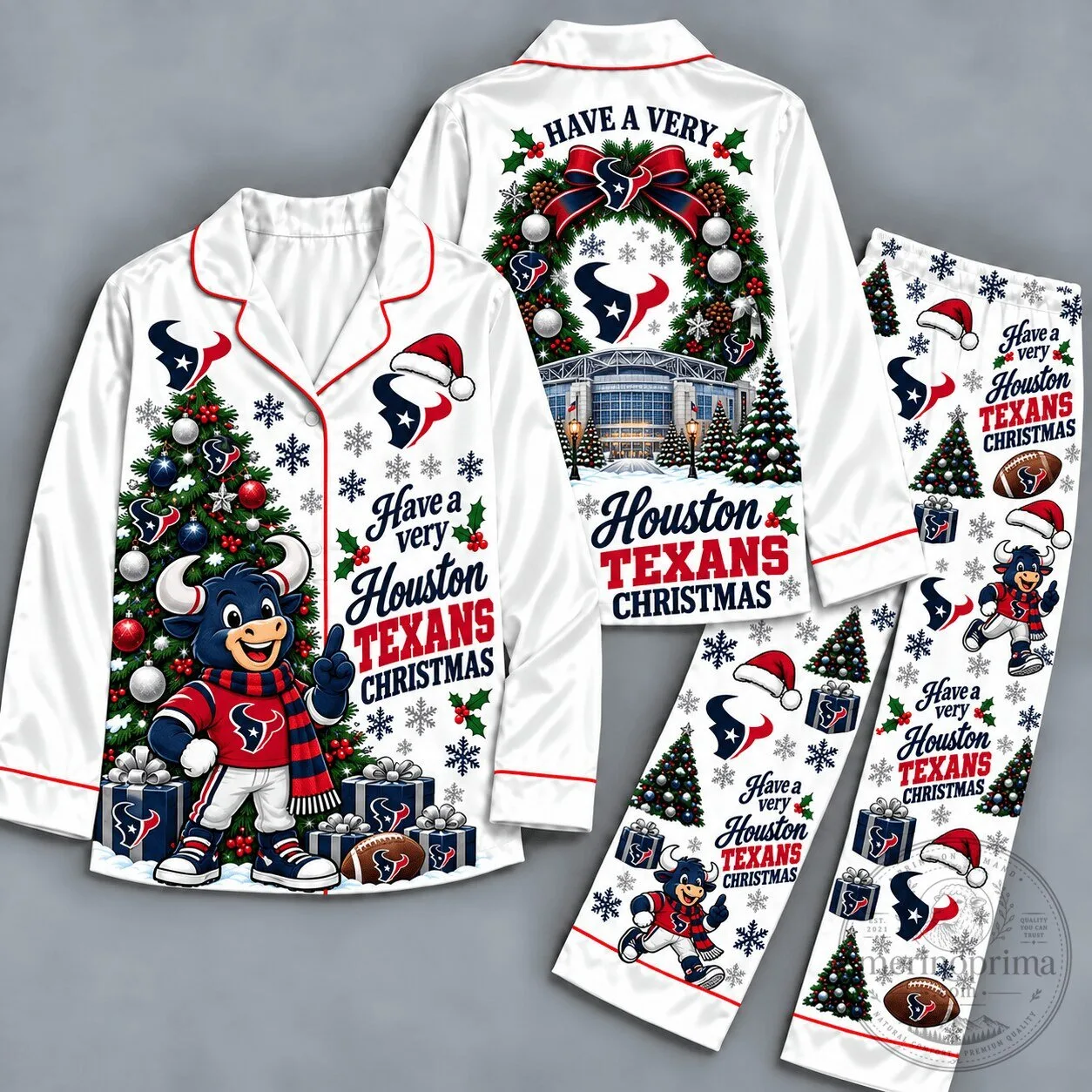 Houston Texans Christmas Holiday Spirit Long Sleeve Pajamas Set