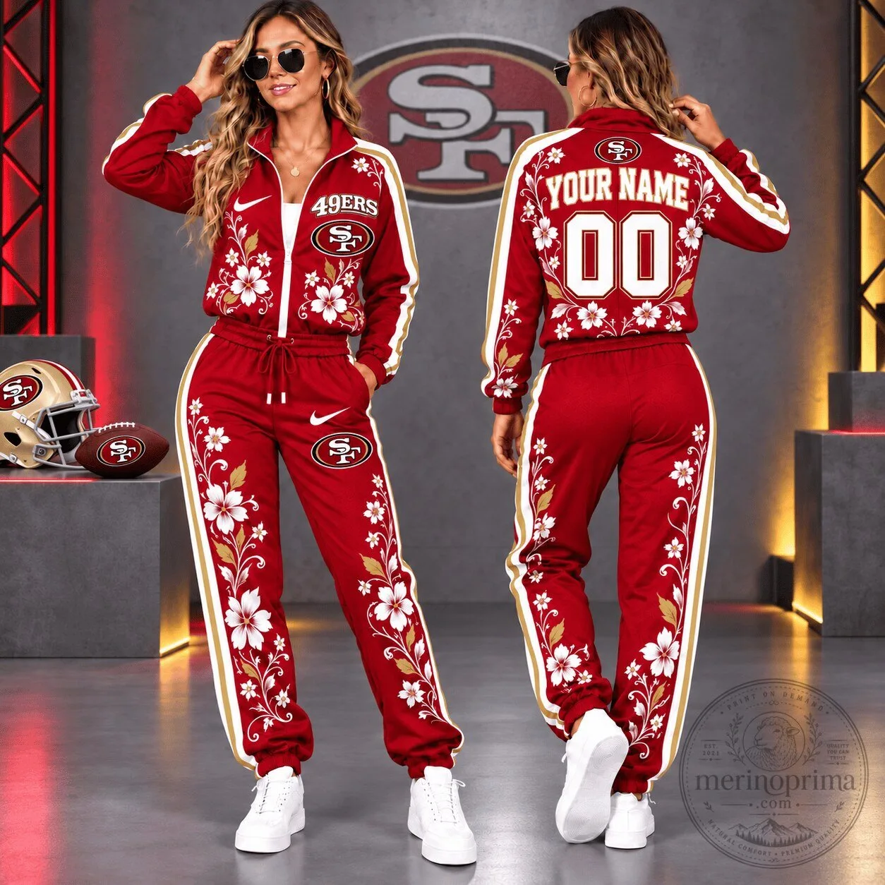 San Francisco 49ers Floral Custom Name And Number Tracksuit