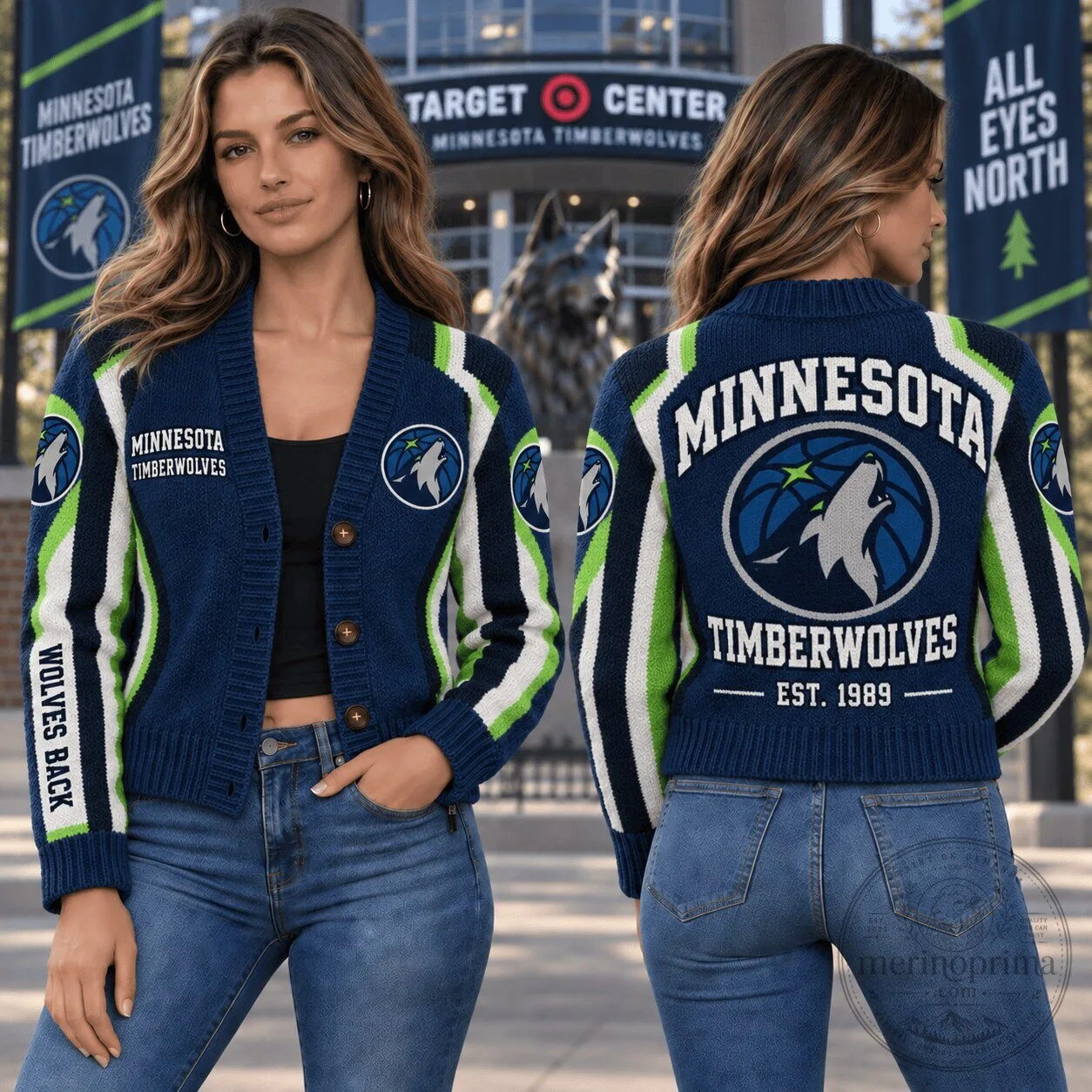 Minnesota Timberwolves NBA Team Logo Striped Knit Cardigan Jacket