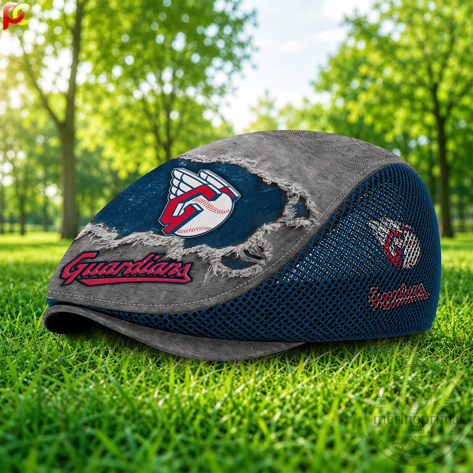 Cleveland Guardians Distressed Mesh Flat Cap Hat