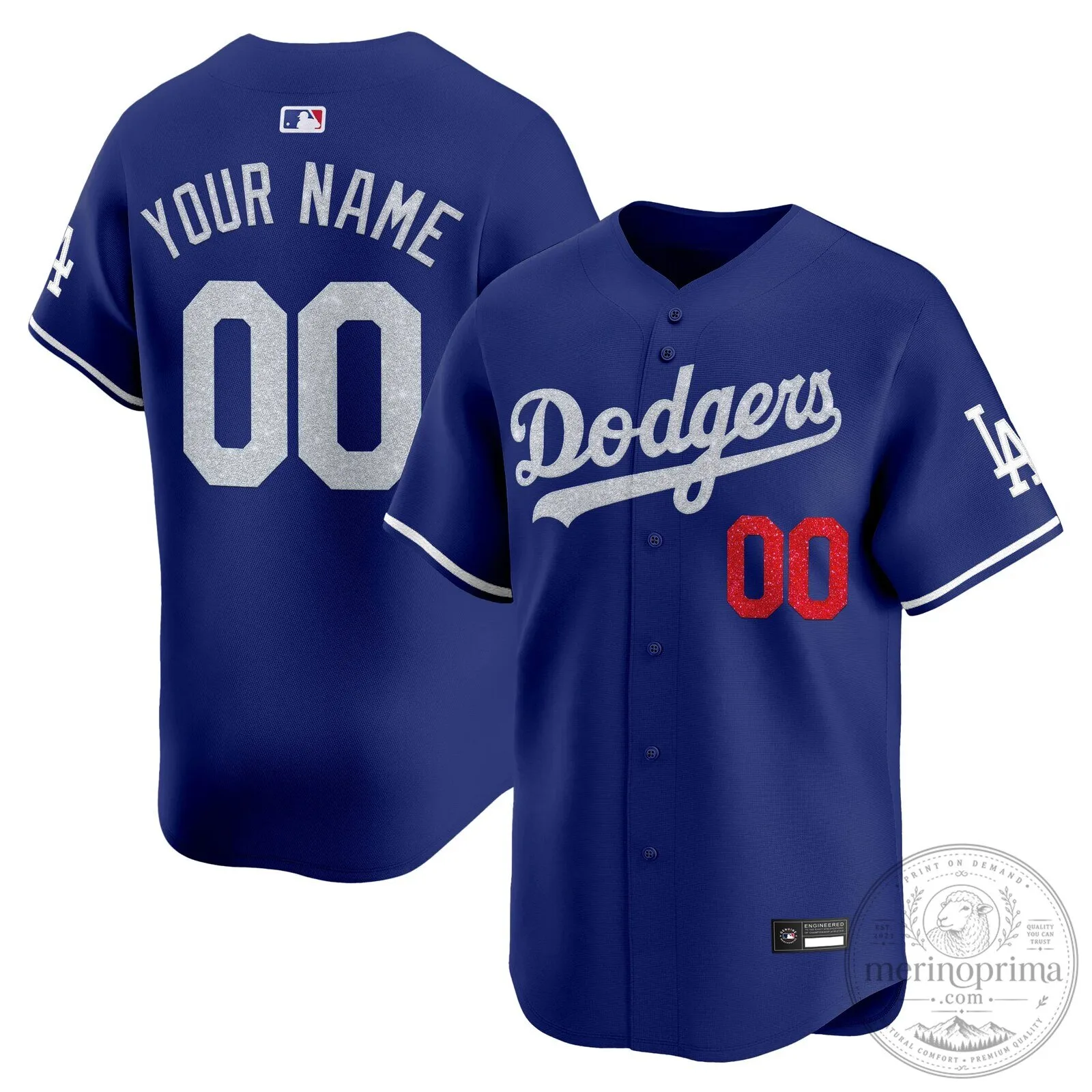 Los Angeles Dodgers Glitter Custom Baseball Jersey with Your Name and Number 2 Los Angeles Dodgers Glitter Custom Baseball Jersey with Your Name and Number