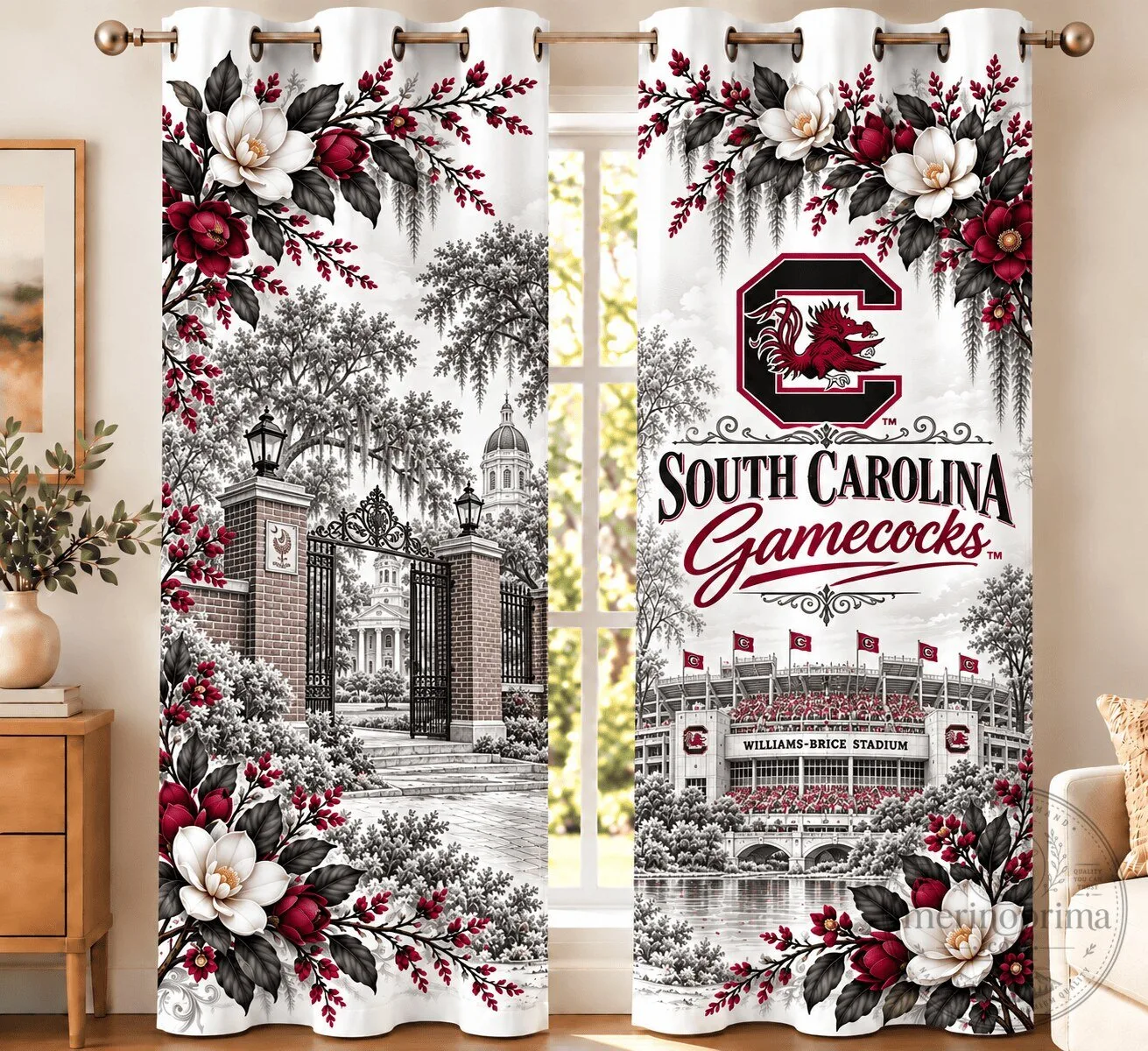 South Carolina Gamecocks Floral Team Spirit Window Curtains