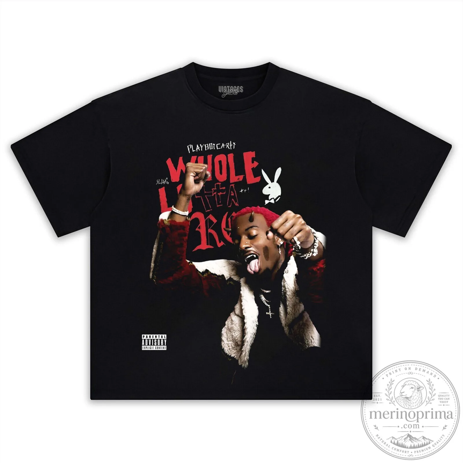 Black T-Shirt Featuring Playboi Carti's Whole Lotta Red Album Art