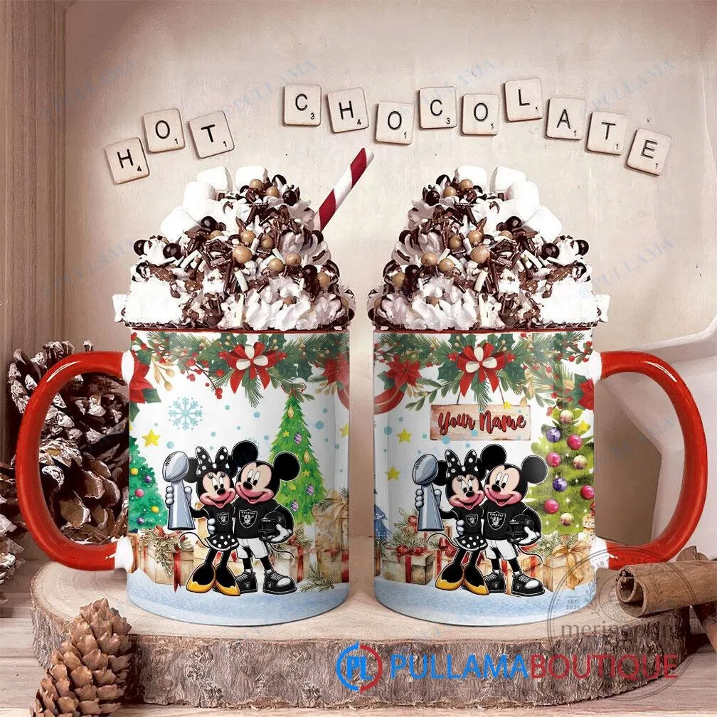 Las Vegas Raiders Mickey and Minnie Christmas Super Bowl Trophy Mug