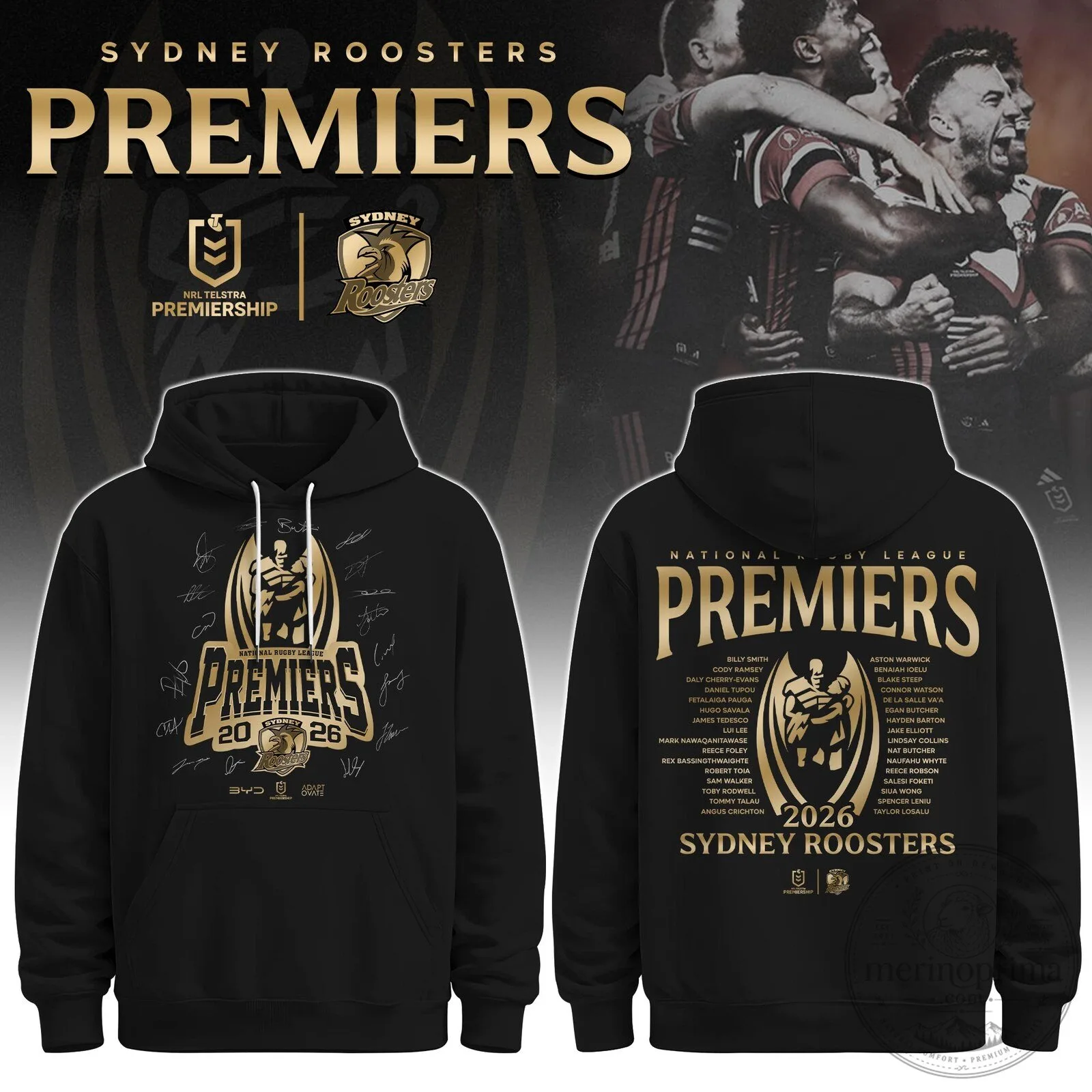 Sydney Roosters 2026 Premiers National Rugby League Black Hoodie