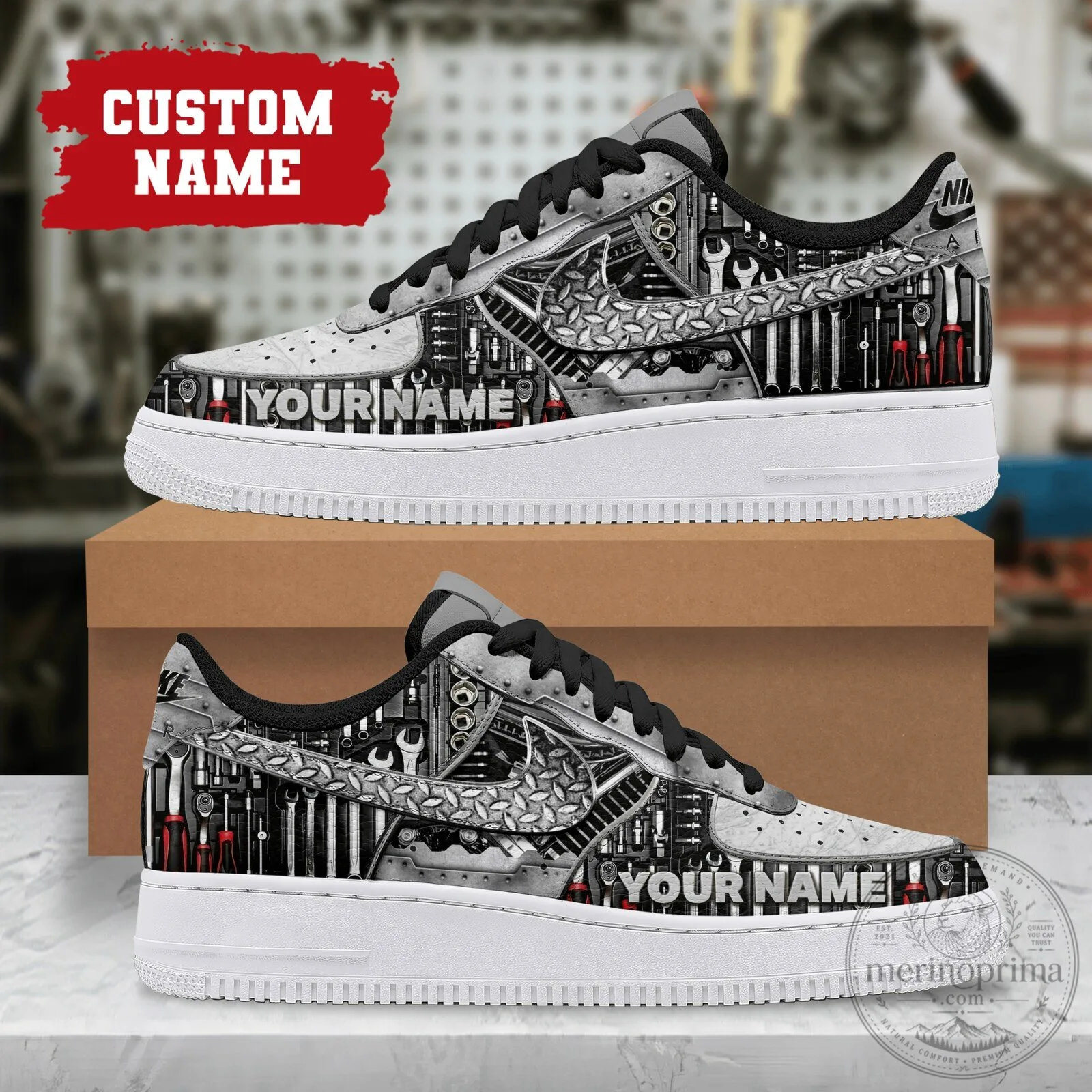 Custom Name Mechanic Tools Design Personalized Air Force One Sneakers
