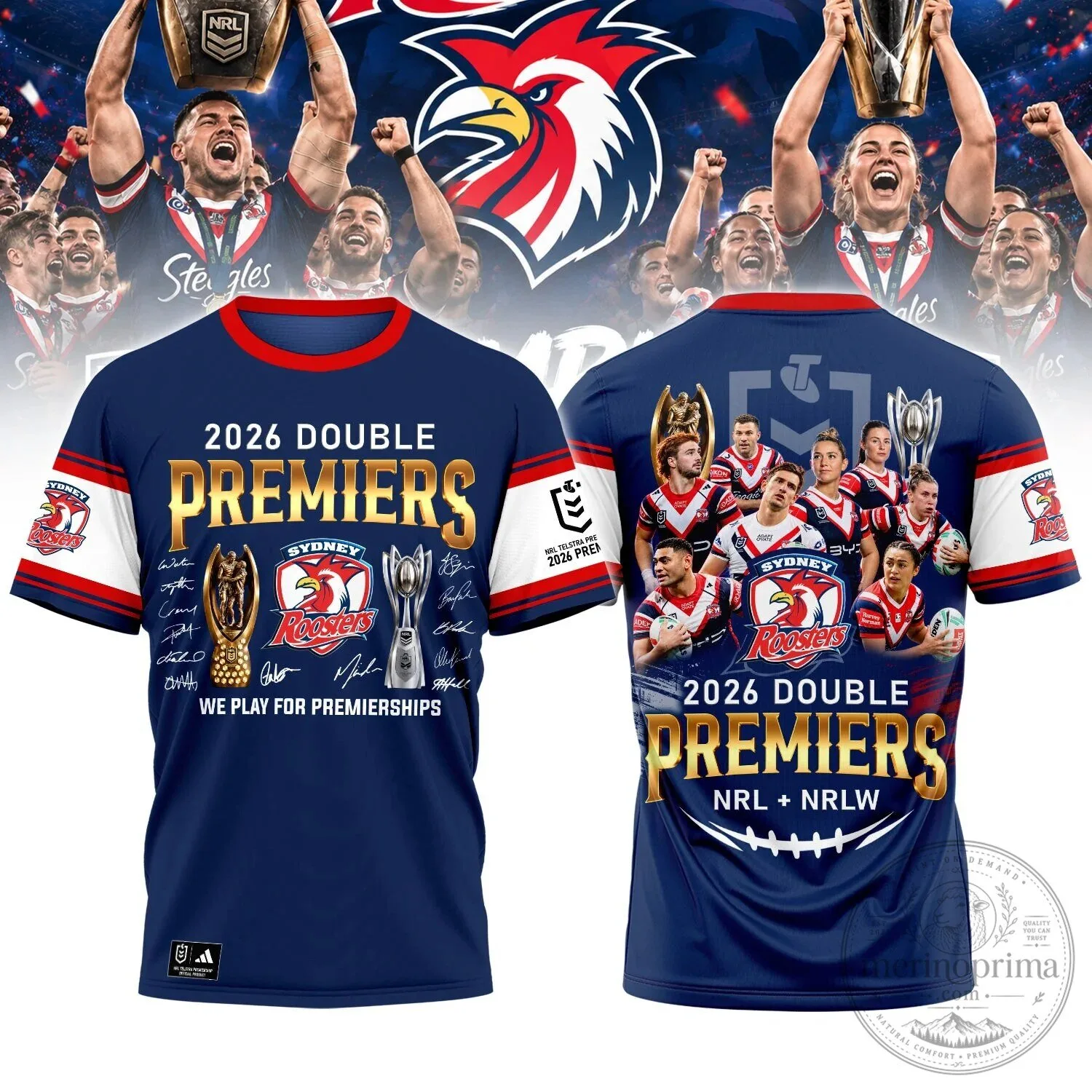 Sydney Roosters 2026 Double Premiers National Rugby League Fan T-Shirt