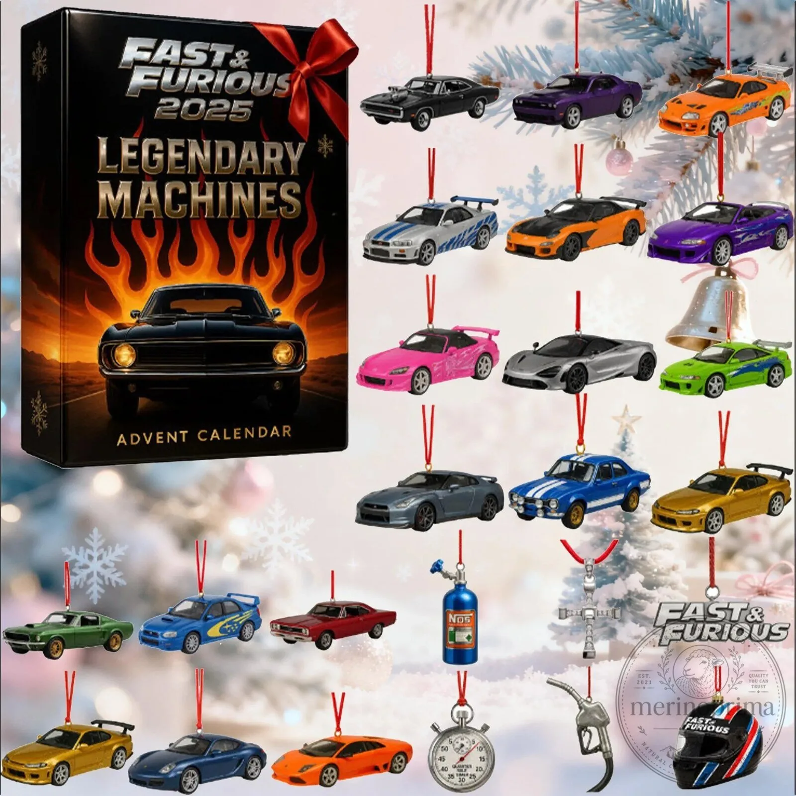 Fast and Furious 2025 Legendary Machines Advent Calendar with Car Ornaments