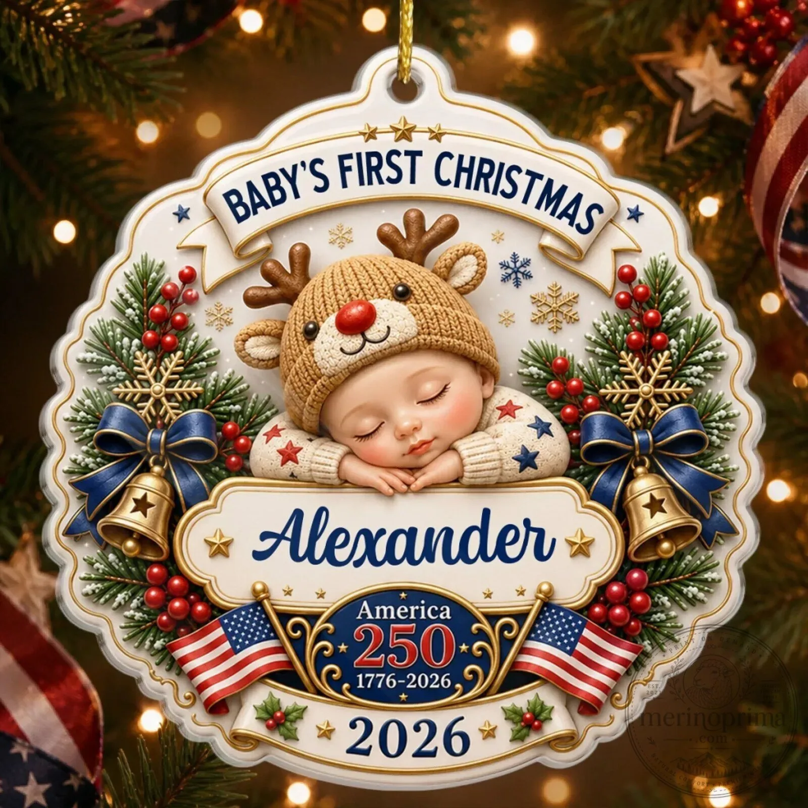 Personalized Baby's First Christmas 2026 America 250th Anniversary Ornament