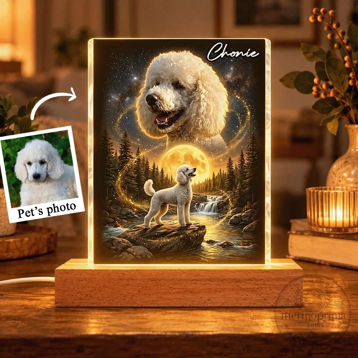 Personalized Poodle Dog Howling to the Moon Acrylic Block Night Light