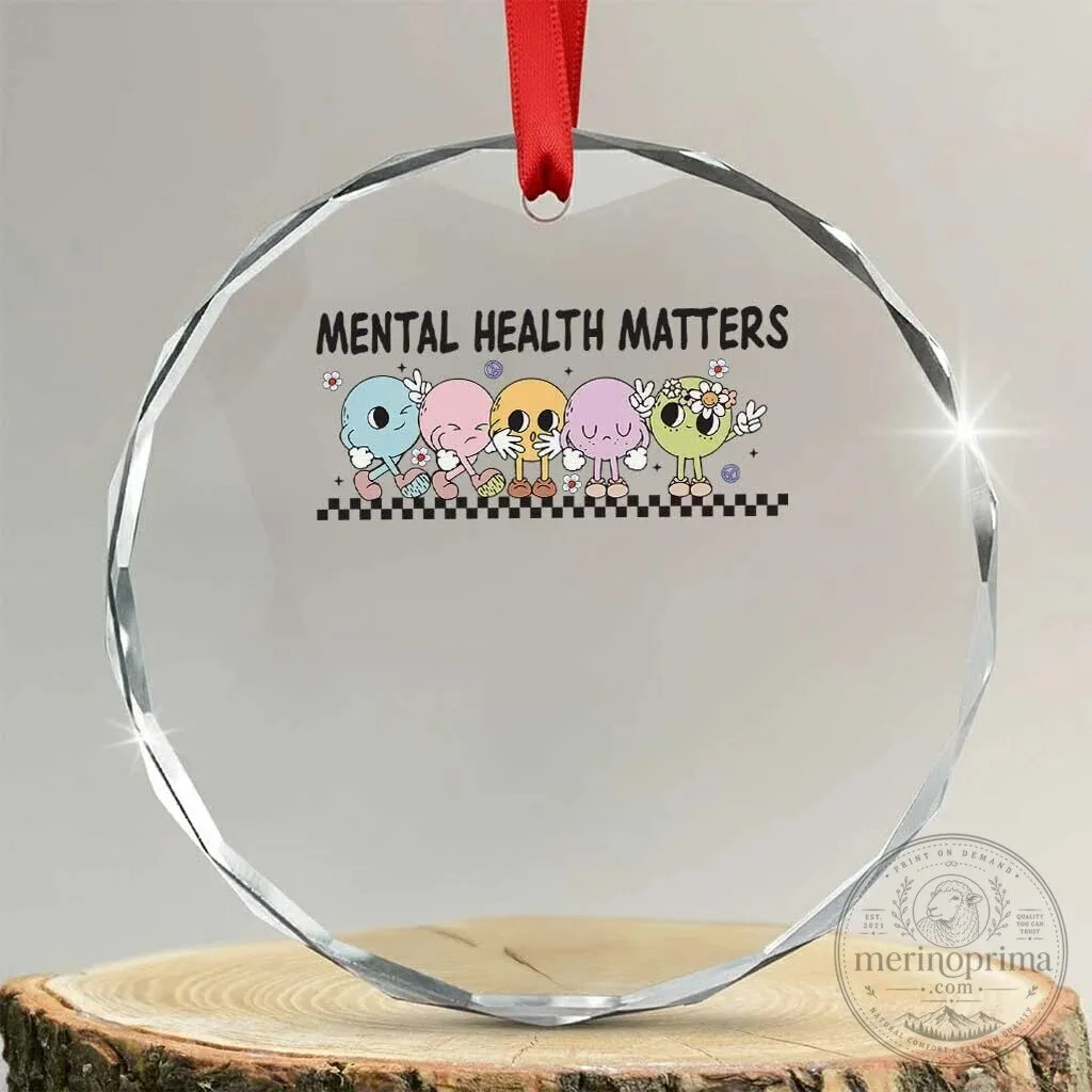Mental Health Matters Brain Illness Awareness Crystal Glass Christmas Ornament