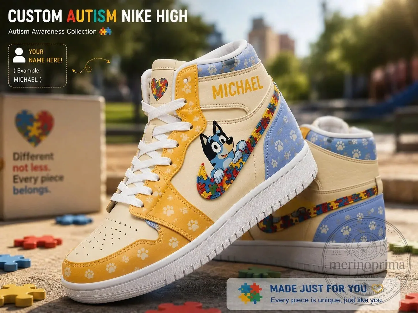 Personalized Autism Awareness Bluey Nike High-Top Sneakers