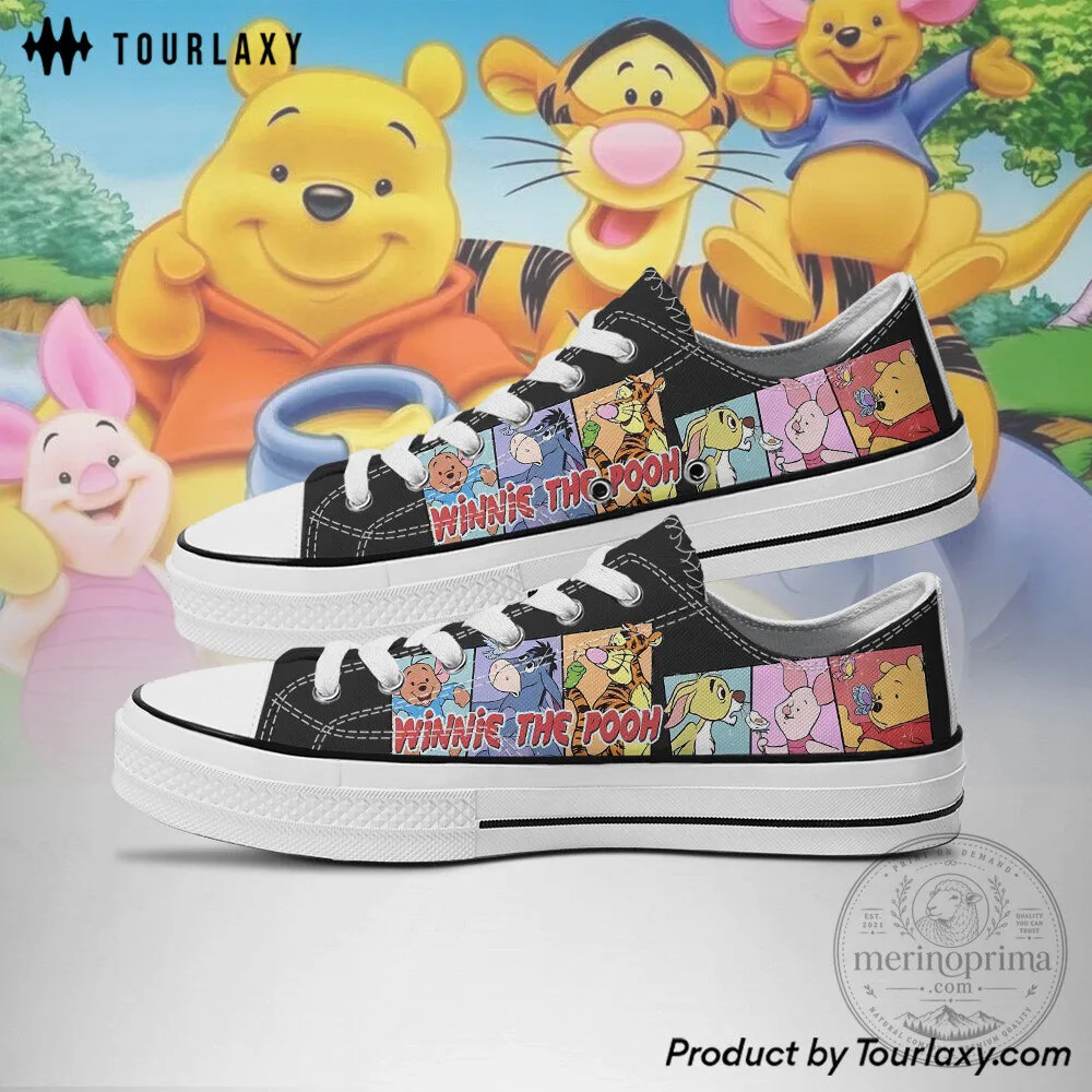 Winnie The Pooh And Friends Cartoon Black Low Top Canvas Shoes
