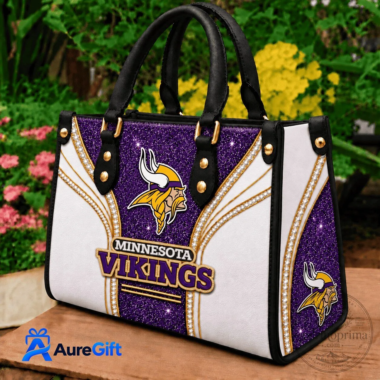 Minnesota Vikings Sparkling Purple and White Leather Handbag Purse