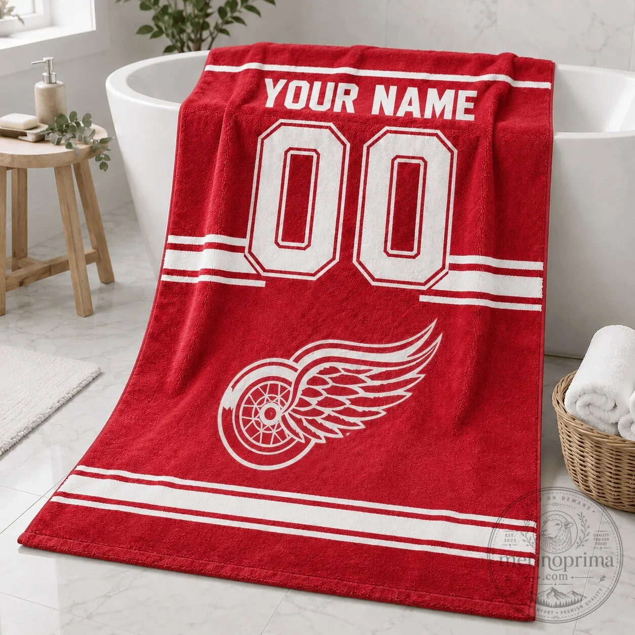 Detroit Red Wings Personalized Hockey Jersey Style Bath Towel