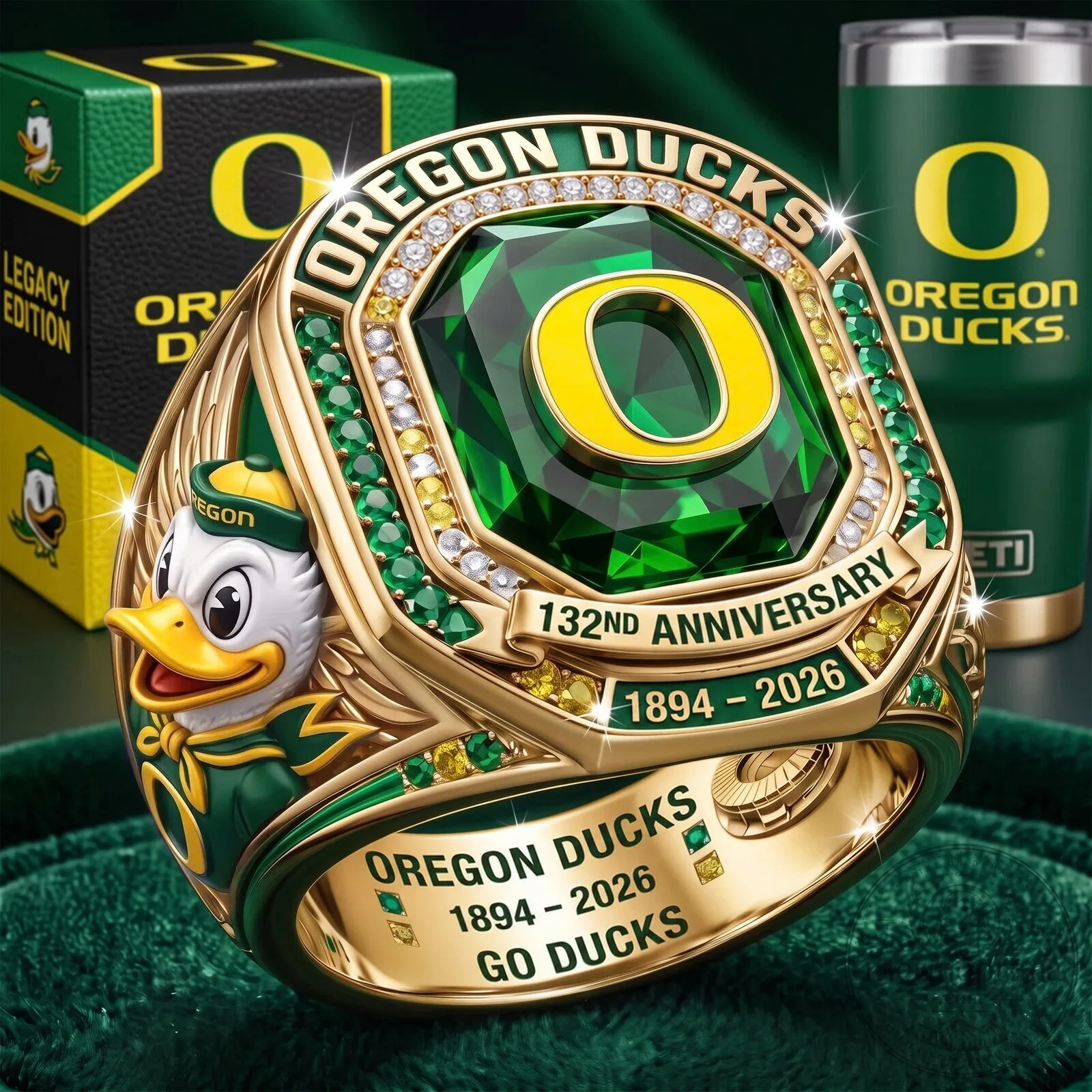 Oregon Ducks 132nd Anniversary Gold Plated Commemorative Ring