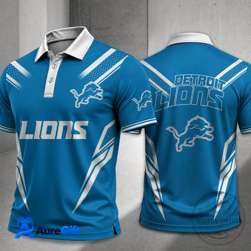 Detroit Lions NFL Football Team Blue and White Striped Polo Shirt 2 Detroit Lions NFL Football Team Blue and White Striped Polo Shirt