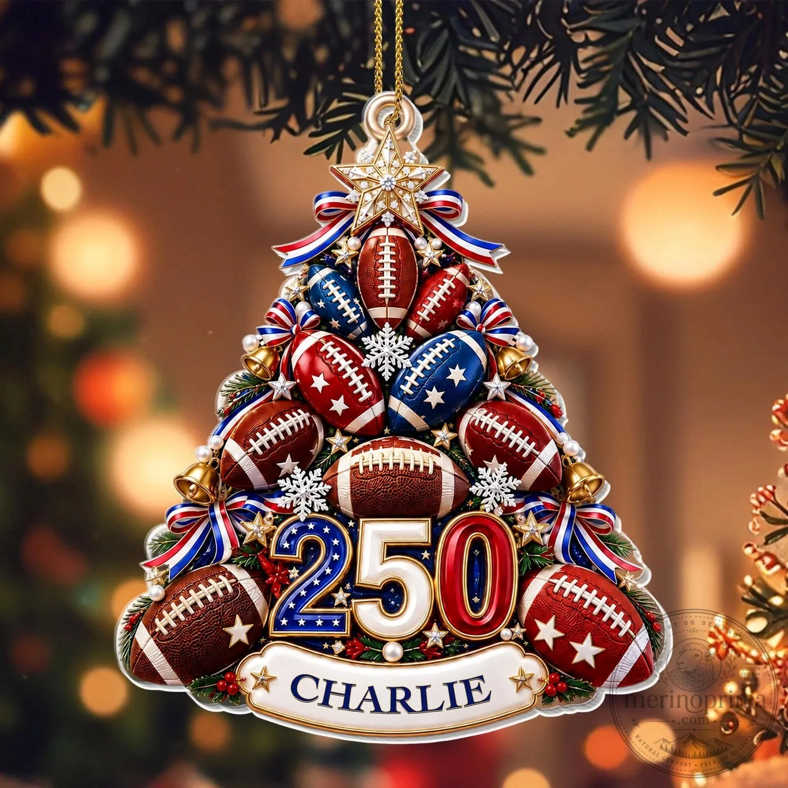 Personalized Football 250th Anniversary Christmas Tree Ornament